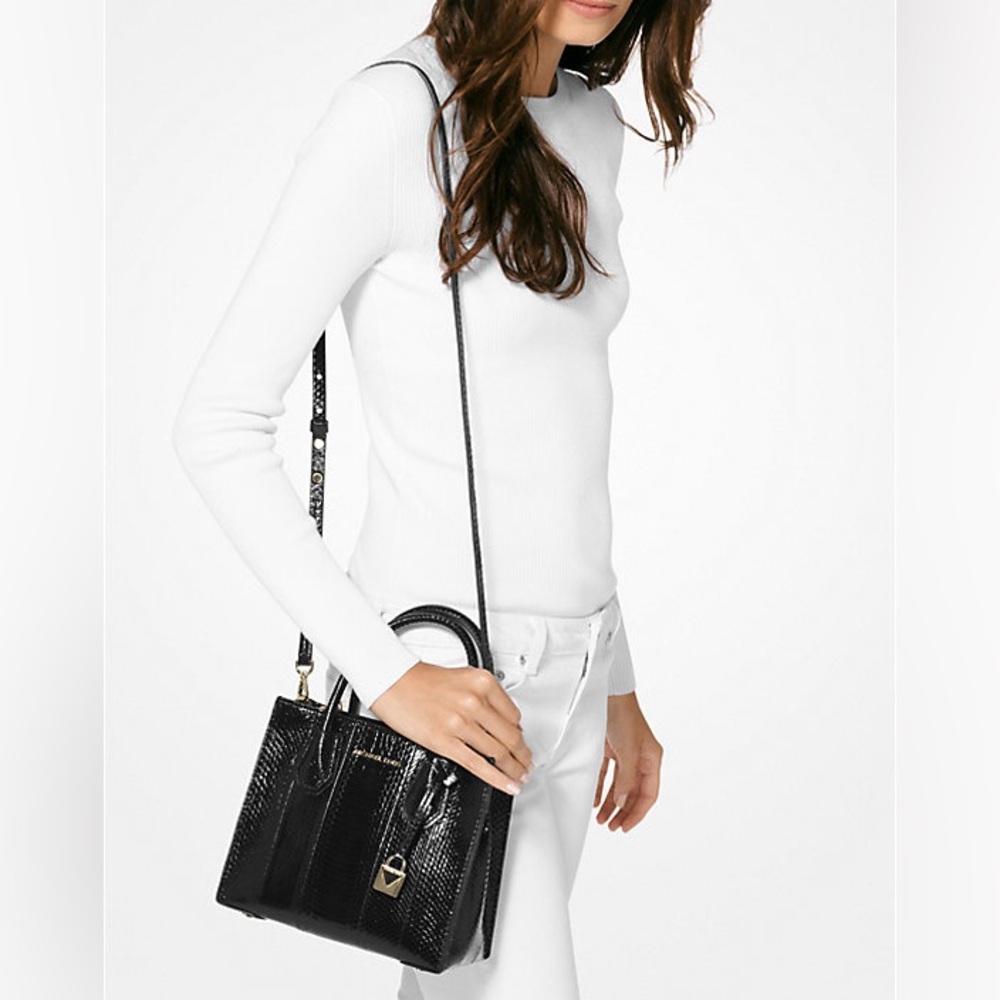 Michael Kors Genuine Snake Skin Mini Mercer Crossbody Bag